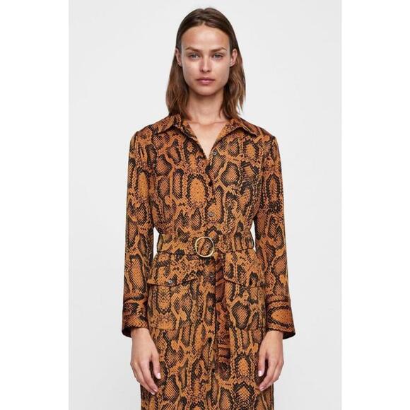Zara Copper Python Print Midi Dress - Size XS - Picture 2 of 14